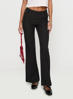 back view of model wearing Princess Polly Sympathiser Pinstripe Pants Black Low Rise Pants Pants 