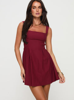 front view of model wearing Princess Polly Xanthus Mini Dress Red Square Neck 