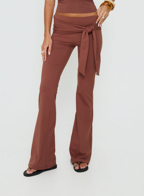 Featuring the Daily Define Tie Waist Pants Brown in womens regular pants with high-rise and wide-leg styling product Princess Polly