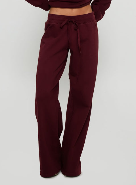 back view of model wearing Princess Polly Dodie Wide Leg Pants Washed Currant Mid Rise Pants Pants 