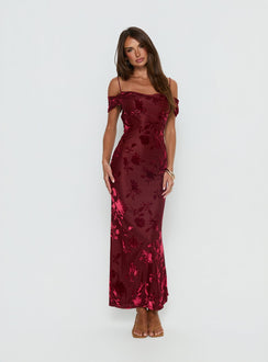 Green Gables Burnout Maxi Dress Burgundy
