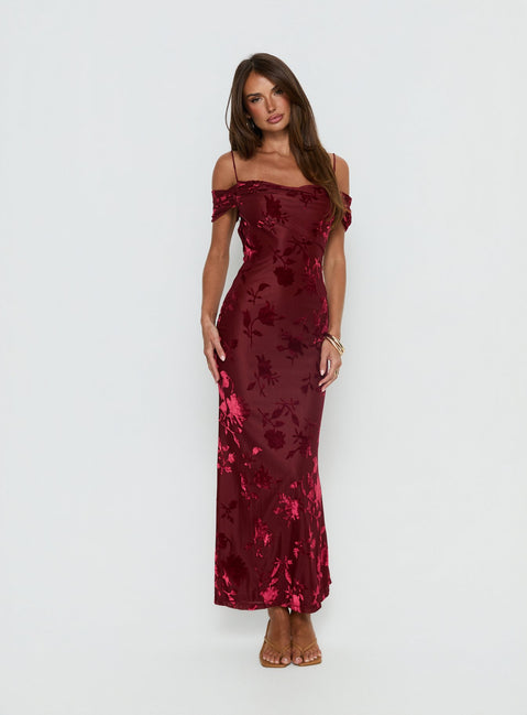 Green Gables Burnout Maxi Dress Burgundy