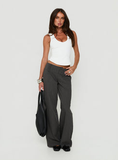 Klarika Lace Up Pants Charcoal womens-regular-pants with high-rise front view of model wearing Princess Polly