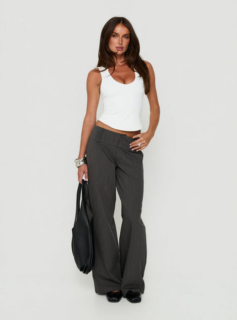 Klarika Lace Up Pants Charcoal womens-regular-pants with high-rise front view of model wearing Princess Polly