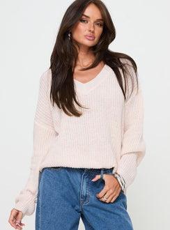 front view of model wearing Princess Polly Tutti Frutti Jumper Beige Jumpers 