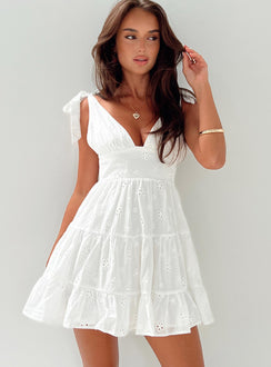 front view of model wearing Princess Polly Galvis Mini Dress White Tall Plunger 