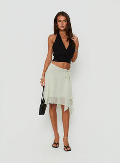 Showcasing the Ophella Tie Waist Chiffon Midi Skirt Sage in womens-skirts front view of model wearing Princess Polly