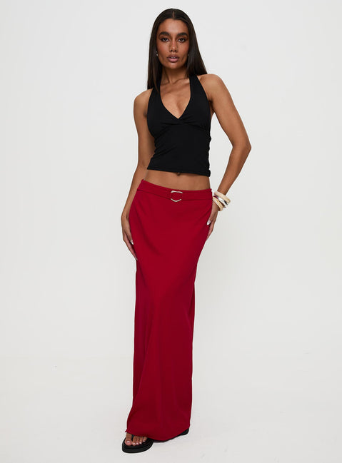   front view of model wearing Princess Polly Devoted Maxi Skirt Red Maxi Skirts Skirts 