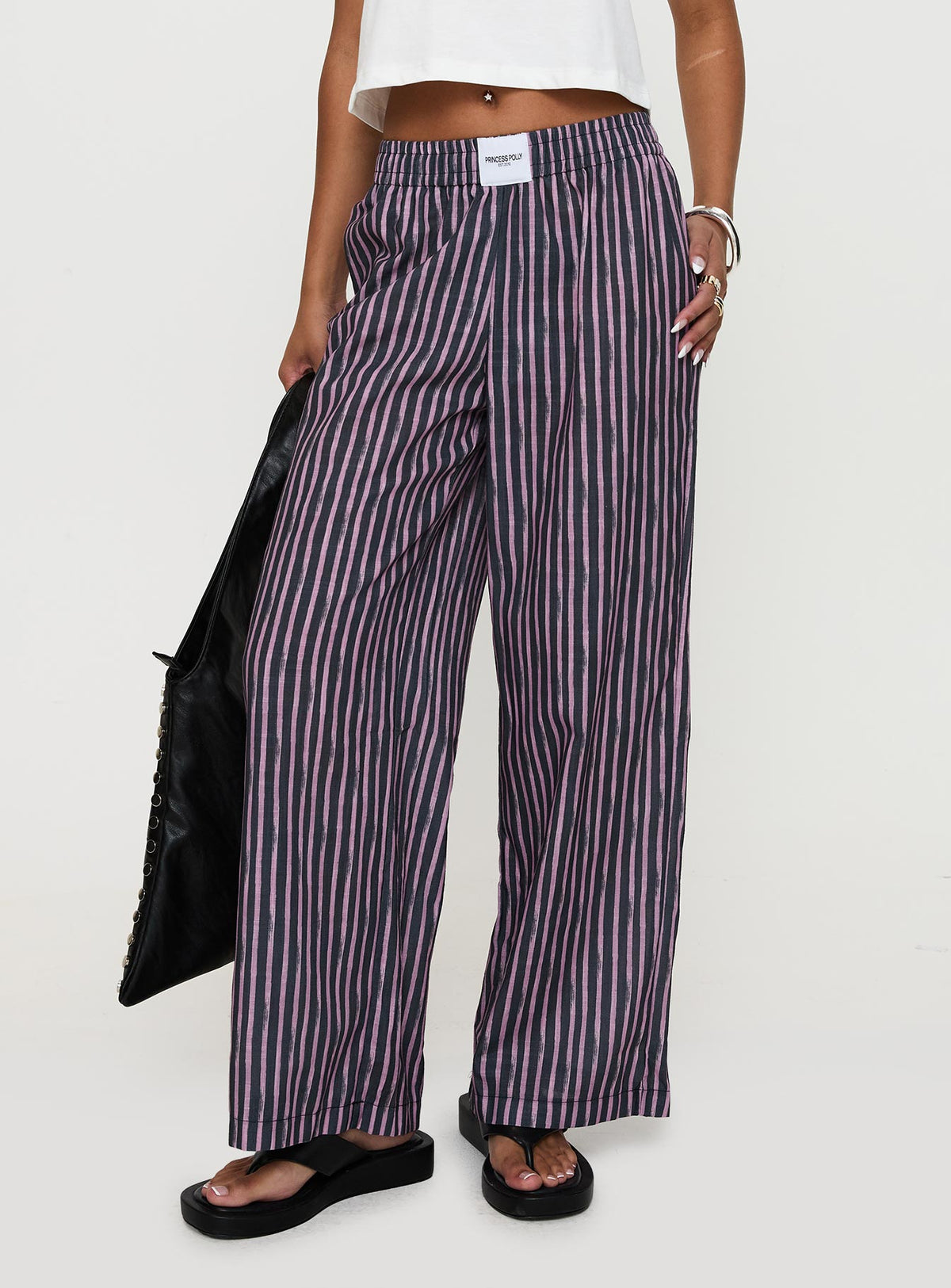 side view of model wearing Princess Polly Beach House Pants Multi Pants 