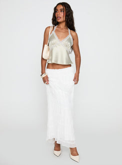   front view of model wearing Princess Polly Estefania Maxi Skirt White Maxi Skirts Skirts 