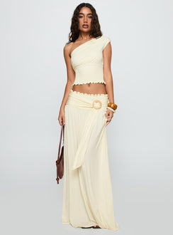   front view of model wearing Princess Polly Full Orbit Shirred Maxi Skirt Cream Maxi Skirts Skirts 