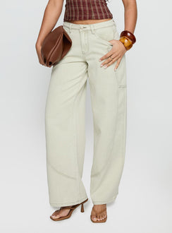 back view of model wearing Princess Polly Amargo Mid Rise Baggy Jeans Sage Wash Mid Rise Jeans Jeans 