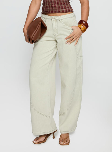 back view of model wearing Princess Polly Amargo Mid Rise Baggy Jeans Sage Wash Mid Rise Jeans Jeans 