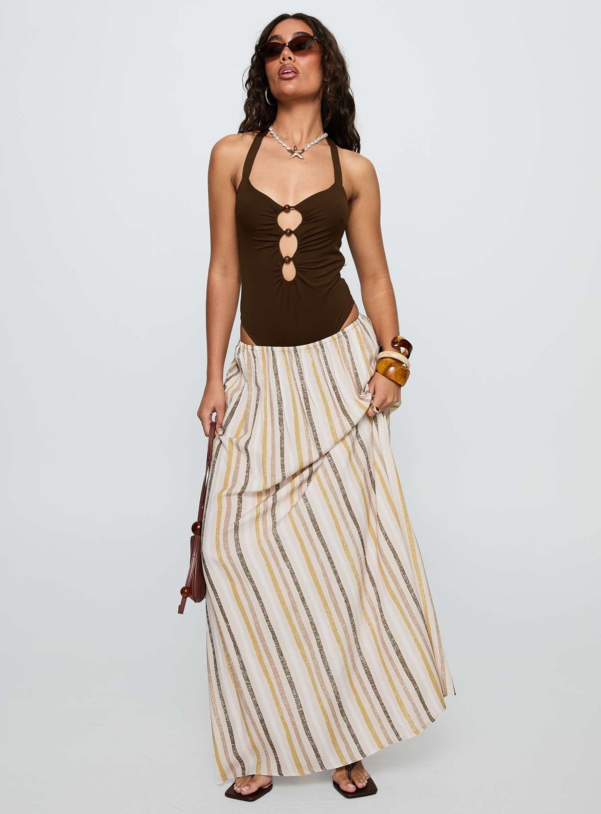   front view of model wearing Princess Polly Aisla Maxi Skirt Multi Maxi Skirts Skirts 