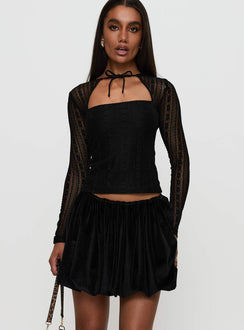   front view of model wearing Princess Polly Georgiana Bubble Hem Mini Skirt Black Mini Skirts Skirts 