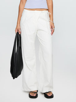 front view of model wearing Princess Polly Leyah Tie Side Pants White Low Rise Pants Pants 