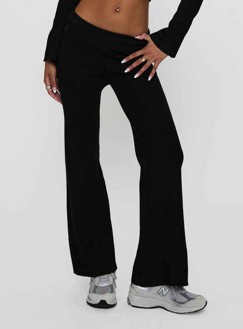 side view of model wearing Princess Polly Try Me Knit Pants Black Low Rise Pants Pants 