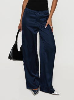 side view of model wearing Princess Polly Alaina Pants Navy High Rise Pants Pants 