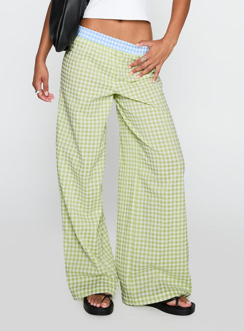 back view of model wearing Princess Polly Neevie Wide Leg Pants Green High Rise Pants Pants 