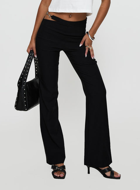 side view of model wearing Princess Polly Eyes On You Flare Pants Black High Rise Pants Pants 