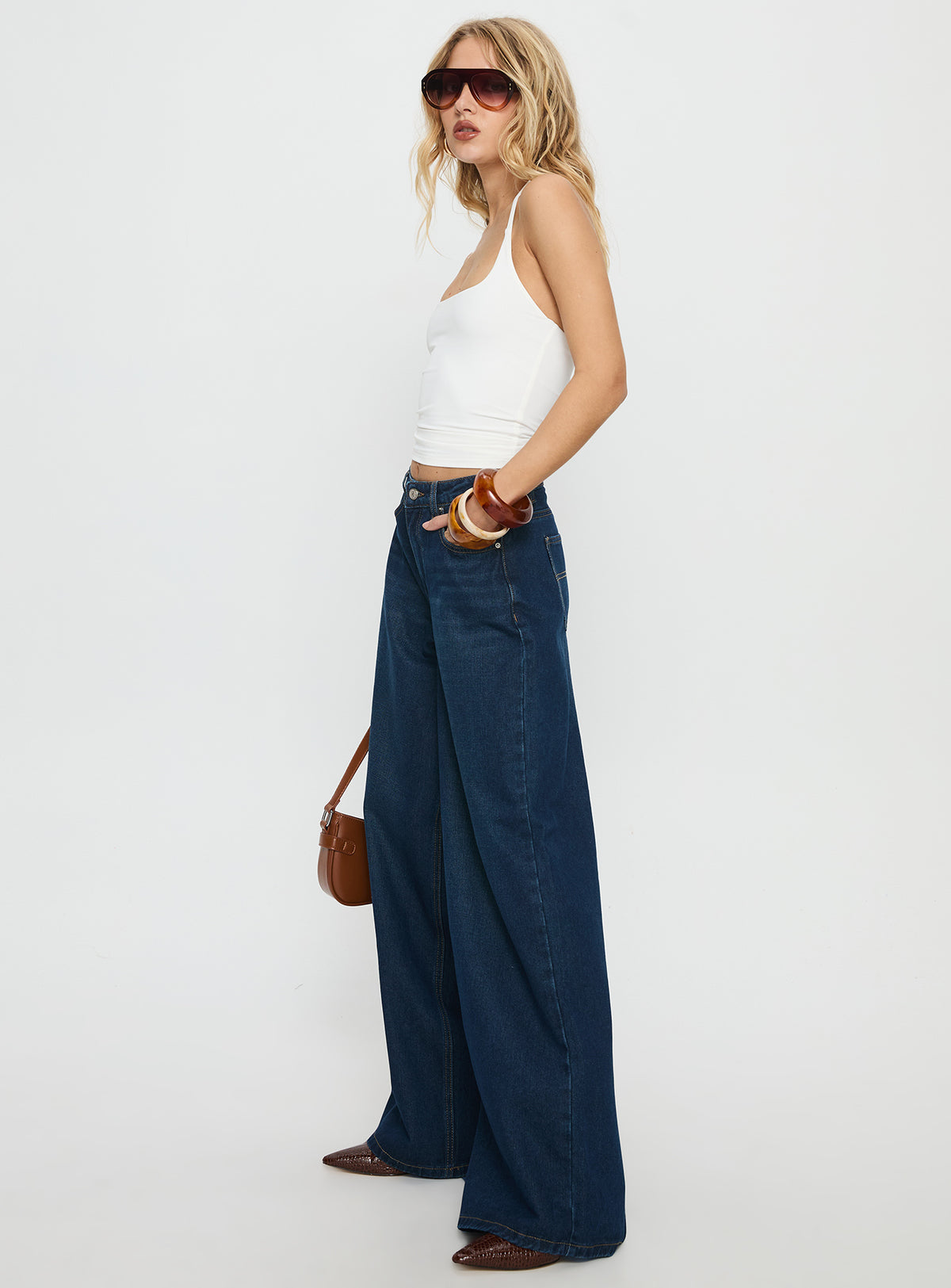 Naylor Mid Rise Wide Leg Jeans Mid Blue Denim Tall