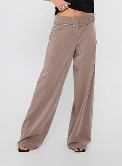 side view of model wearing Princess Polly Rinah Belted Pants Brown High Rise Pants Pants 