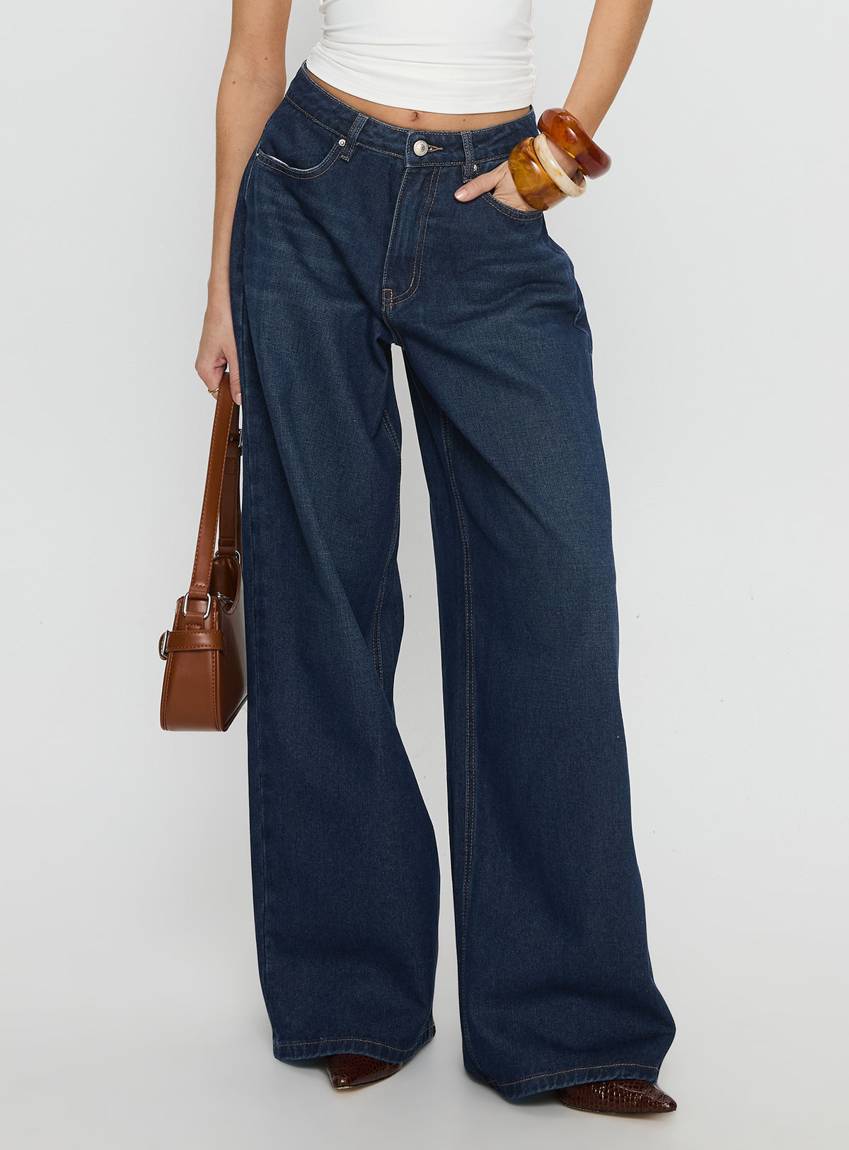 Naylor Mid Rise Wide Leg Jeans Mid Blue Denim Tall