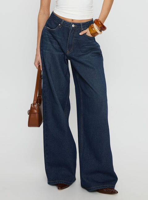 Naylor Mid Rise Wide Leg Jeans Mid Blue Denim Tall