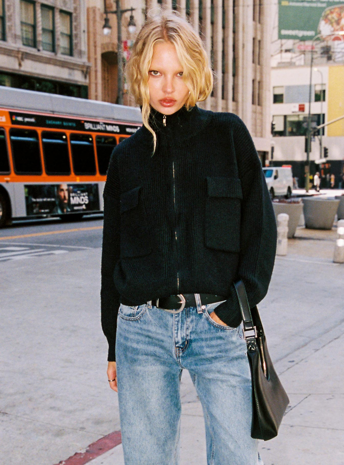 Too Busy Zip Up Sweater Black Cropped Jumpers Jumpers 