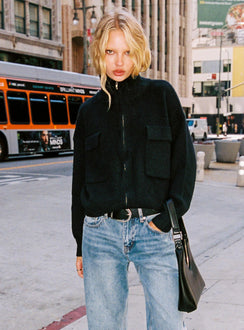 Too Busy Zip Up Sweater Black Cropped Jumpers Jumpers 