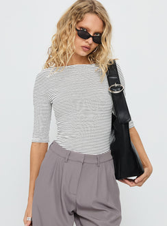 Here One Moment 3/4 Sleeve Bodysuit Black / White Stripe Half Sleeve Bodysuit 
