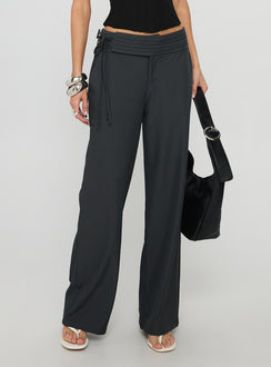 back view of model wearing Princess Polly Good Riddance Pleat Tie Slouch Pants Charcoal Low Rise Pants Pants 