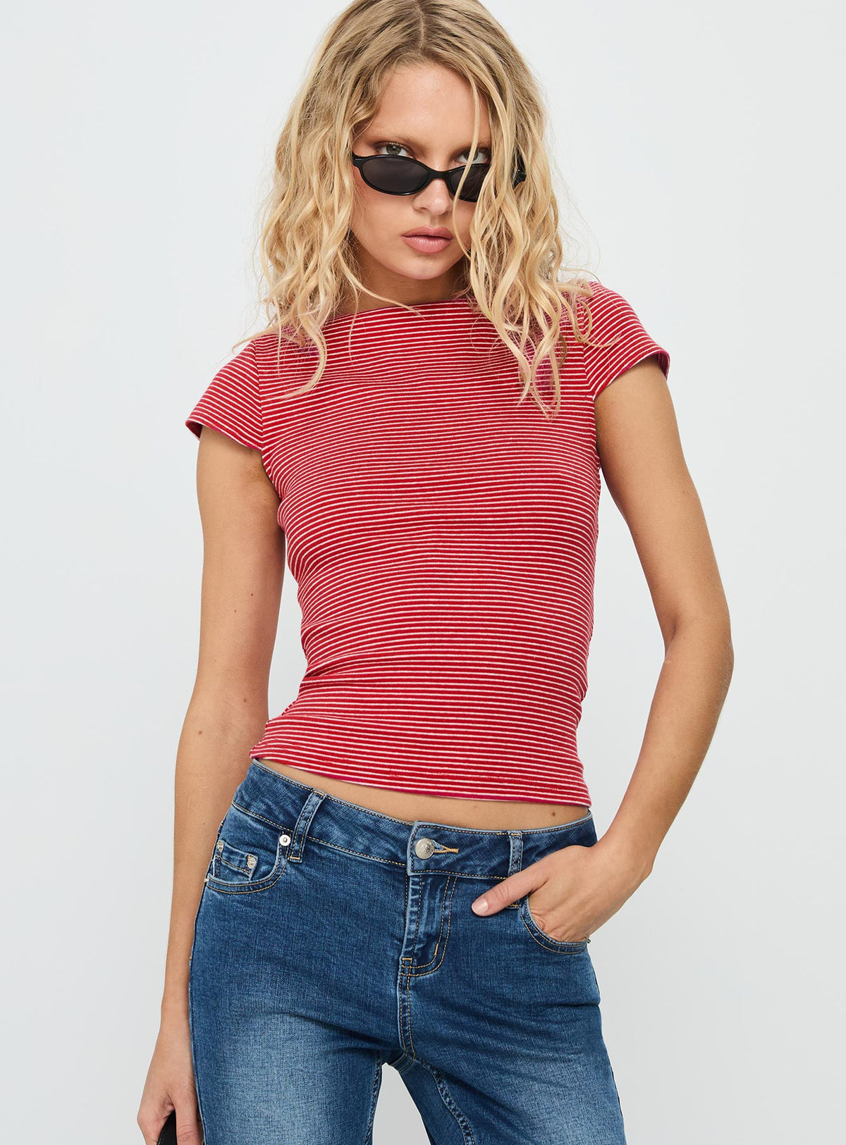Nyren Low Back Boatneck Top Red Stripe