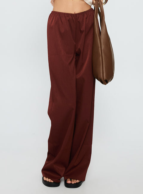 back view of model wearing Princess Polly Dorie Straight Leg Pants Chocolate High Rise Pants Pants 