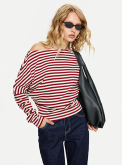 Deora Cinched Long Sleeve Top Red Stripe
