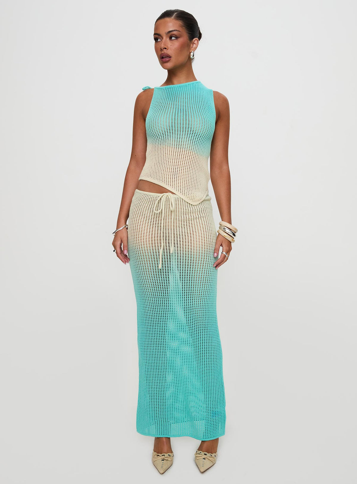 Auralia Knit Maxi Skirt Blue / Cream Maxi Skirts Skirts 