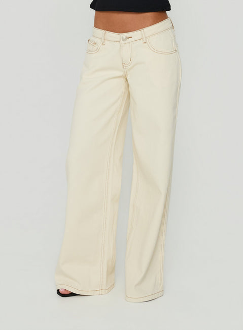 Featuring Picco Ultra Low Rise Wide Leg Jeans Cream in womens-jeans with low-rise product