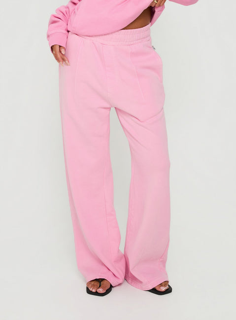 Featuring the AT Fleece Baggy Sweatpant Washed Pink womens-regular-pants with mid-rise waist product Princess Polly