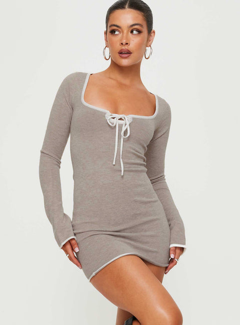 product Princess Polly Square Neck  Rutter Long Sleeve Mini Dress Grey