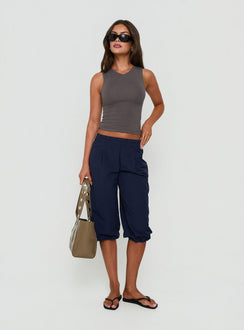 Discover the Riyah 3/4 Low Rise Nylon Pants Navy in womens-regular-pants featuring striped accents product view Princess Polly