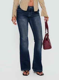 front view of model wearing Princess Polly Zilvia Bootleg Mid Rise Jeans Raw Denim Mid Rise Jeans Jeans 