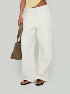 Crafted Mistree Mid Rise Baggy Cargo Jeans White in womens-jeans with mid-rise product Princess Polly