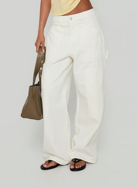 Crafted Mistree Mid Rise Baggy Cargo Jeans White in womens-jeans with mid-rise product Princess Polly