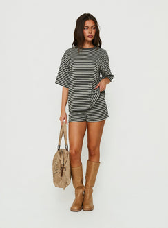 Selvina Terry Towelling Oversized Tee Grey Stripe