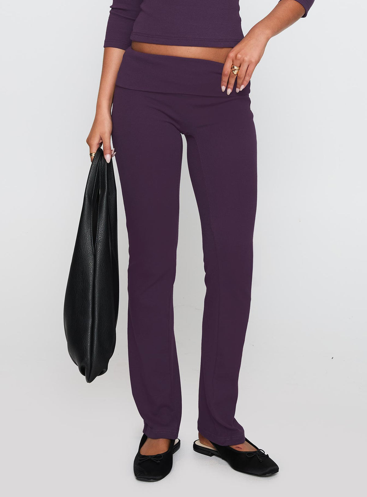 front view of model wearing Princess Polly Truth Be Told Straight Leg Pant Purple Low Rise Pants Pants 