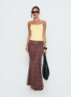 Featuring the Caviar Tie Maxi Skirt Brown Stripe Tall in womens-skirts with maxi length front view of model wearing Princess Polly