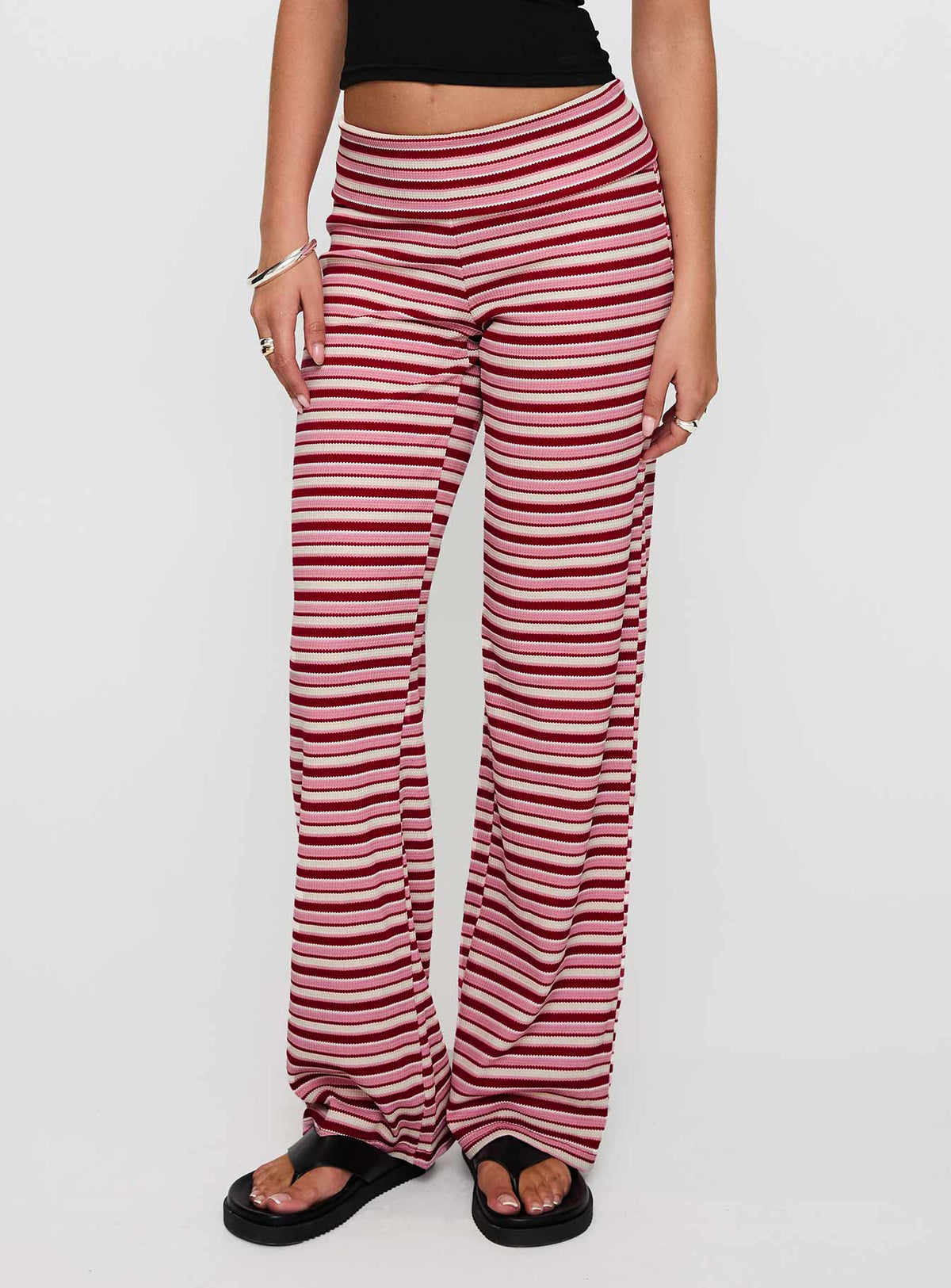 back view of model wearing Princess Polly Dreamgirl Folded Pant Pink Multi Mid Rise Pants Pants 