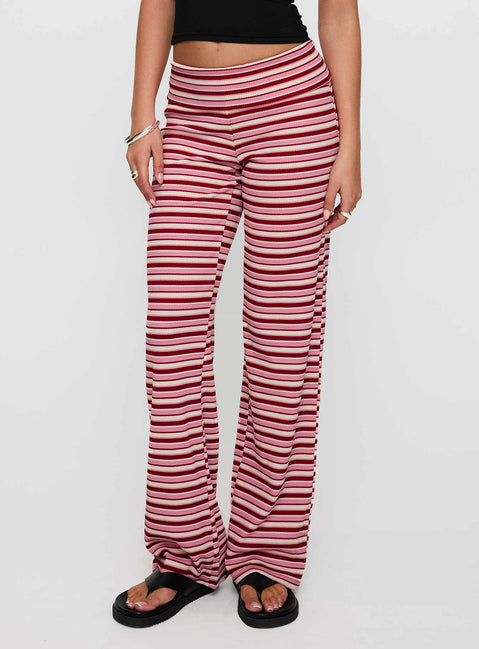back view of model wearing Princess Polly Dreamgirl Folded Pant Pink Multi Mid Rise Pants Pants 