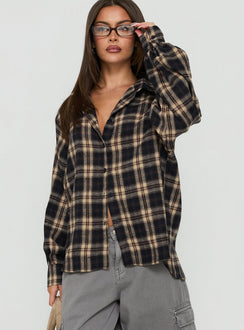 Caydence Long Sleeve Button Down Flannel Top Check Multi