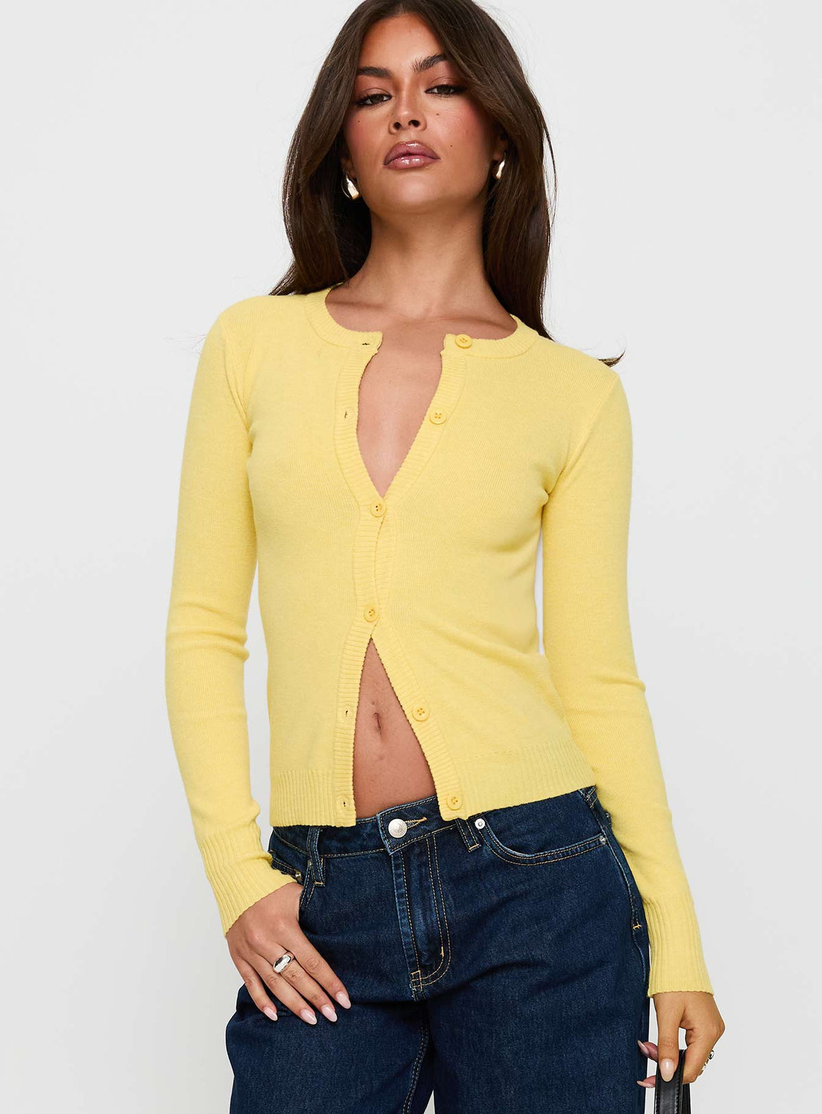 Crafted with the Lauraine Cardigan Lemon womens-jumpers featuring short length detail Princess Polly
